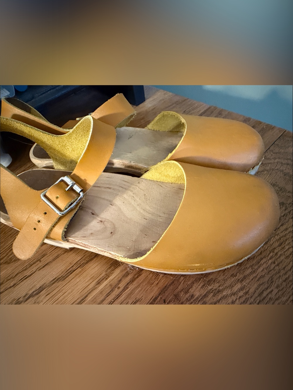 MIA Mustard Yellow Leather Slingback Clogs